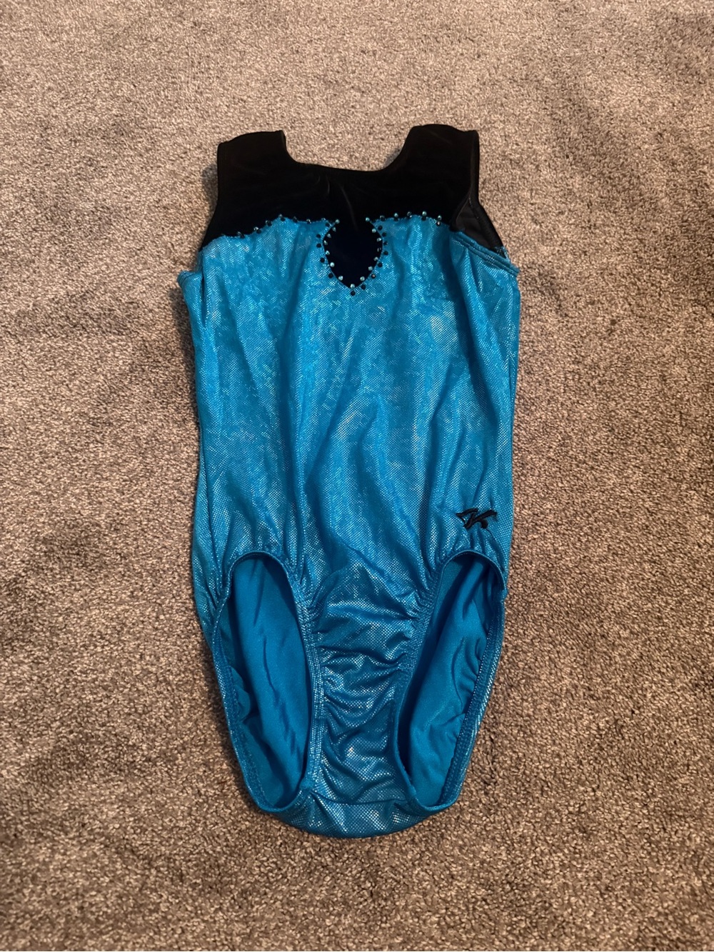 GK Elite Blue Metallic Velvet Gem Accent Gymnastics Leotard Sz AS